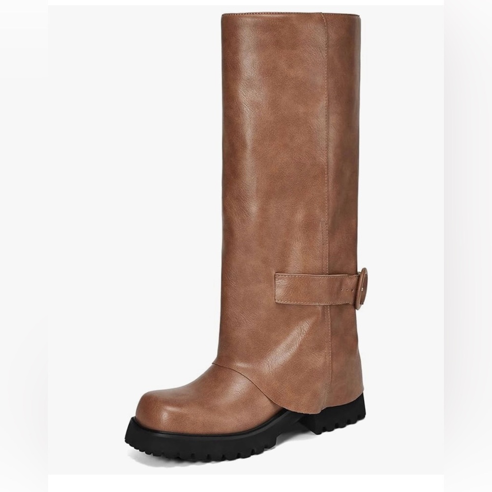 Teaieui Knee-High Women's Square Toe Riding Boots. 2inch heel.